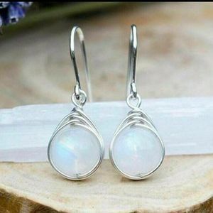 Sterling Silver wire and genuine moonstone boho drop earrings new stunning